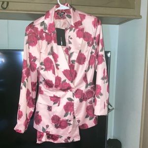 3 piece suite floral print satin material